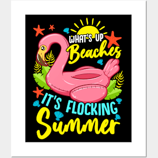 Funny Summer Beaches Inflatable Swan Flocking Beach Lover Posters and Art